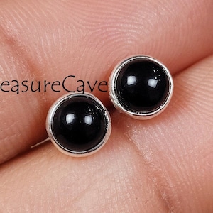 Natural Black Onyx Stud Earrings, 925Sterling Silver Earrings, Boho Jewelry, Onyx Earring, Handmade Jewelry,  Valentine Day Gifts