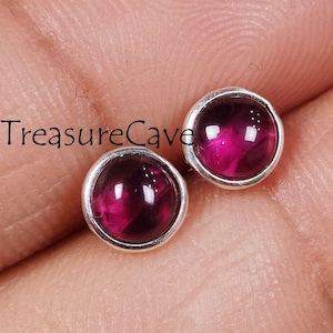 Natural Rhodonite Garnet Stud Earrings, Boho Jewelry, Handmade Stud, 925 Sterling Silver Earrings, Garnet Jewelry, Bridesmaid Earrings, Gift