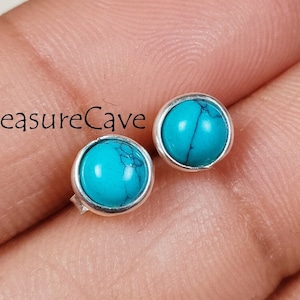 Turquoise Stud Earrings, 925 Sterling Silver Jewelry, Blue Turquoise, December Birthstone Earrings, Valentine Day Gifts
