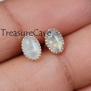 Natural Rainbow Moonstone Studs Earrings, 925 Sterling Silver Earring, Blue Flash Moonstone Jewelry, Woman Gifts, Minimalist Earrings, Gift