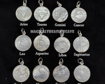 Pearl Engraved Zodiac Necklace, Astrology Necklace, 925 Silver Pendant, Custom Necklace, Pearl Necklace, Dainty Pendant, Gift For Her