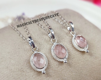 Rose Quartz Necklace, Natural Rose Quartz Pendant, 925 Sterling Silver Jewelry, Dainty Gemstone Necklace, Crystal Necklace, Christmas Gift