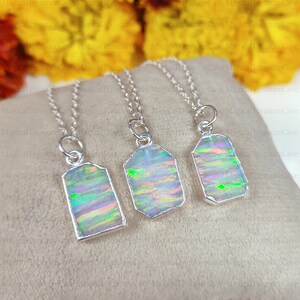 Raw Opal Slice Necklace by Magical Treasure Cave • 925 Sterling Silver Layering Necklace • Fire Opal Jewelry • Valentines Day Gift for Wife