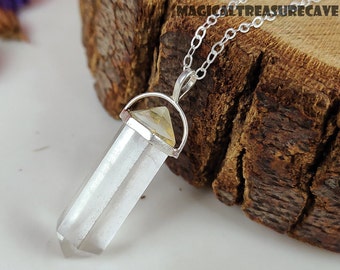 Quartz Crystal Pendant Necklace, Clear Quartz Point Pendant, 925 Silver Necklace, Handmade Jewelry, Healing Crystal Necklace, Gift For Her