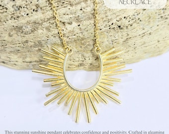 Gold Plated Spiral Sun Necklace, Sunburst Necklace, Summer Jewelry, Celestial Necklace, Pendant Necklace, Christmas Gift, Everyday Necklace