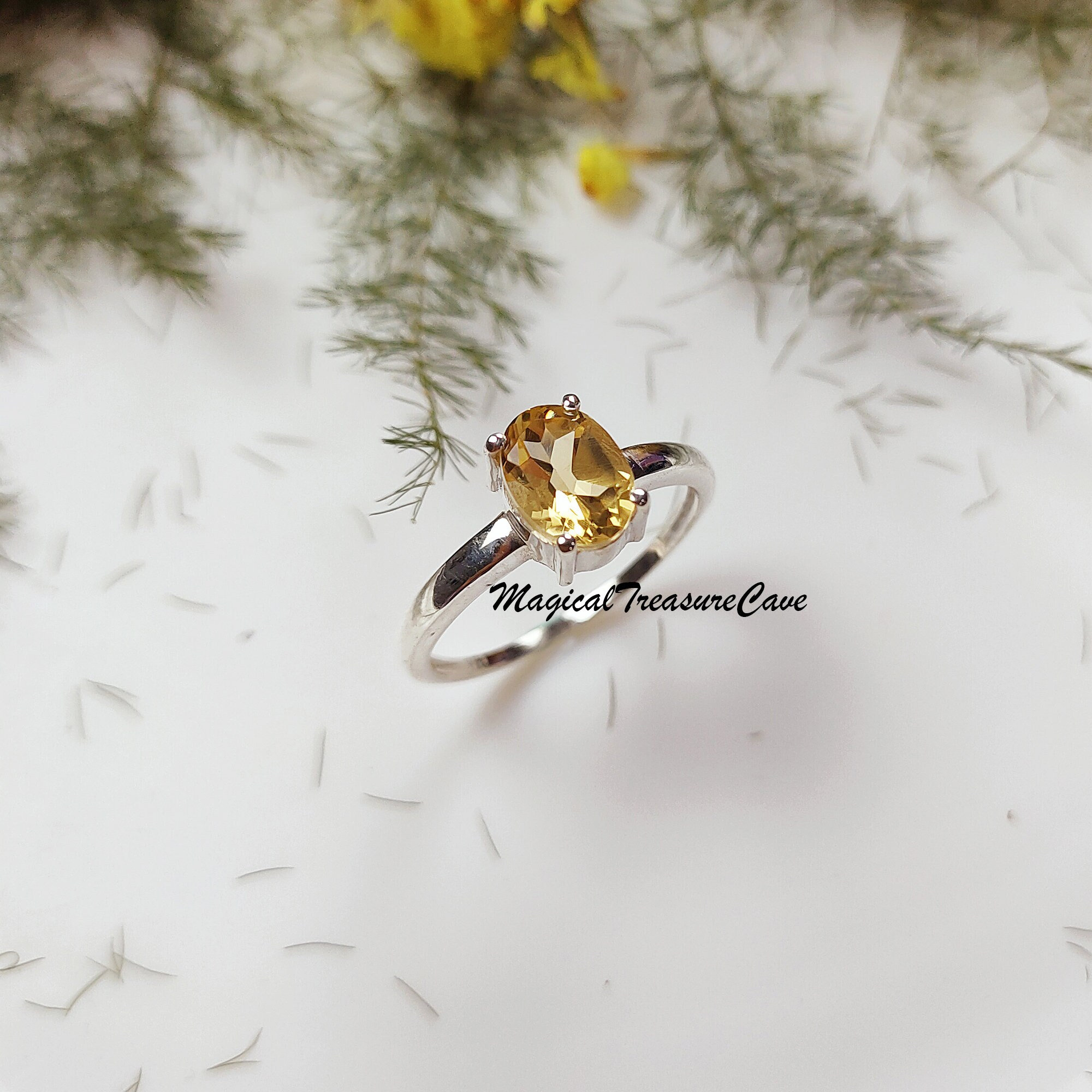 925 Silver Plated Natural Citrine Flower Shaped Ring, GPMB1549 display picture 1