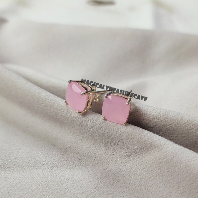 Pink Chalcedony Stud Earring, 925 Sterling Silver Earring, Unique Woman Jewelry, Post Earring, Chalcedony Gemstone Earring, Wedding Gift image 3