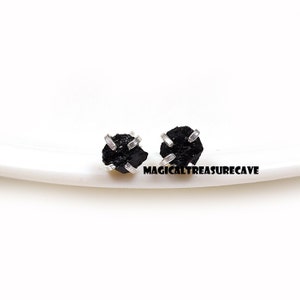 Raw Black Tourmaline Stud Earrings - 925 Sterling silver - Healing Crystals and stone - Black Tourmaline earrings - Black Tourmaline jewelry