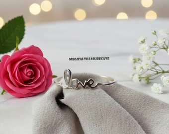 925 Silver Love Ring, Love Letter Ring, Boho Promise Ring, Handmade Jewelry, Silver Ring, Couple Lover Ring, Minimalist Ring, Gift For Her