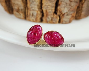 Pink Ruby Evil Eye, Stud Earrings, 925 Sterling Silver, July Birthstone, Handmade Jewelry Gift