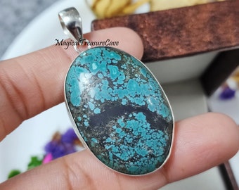Natural Blue Turquoise Pendant, 925 Sterling Silver Necklace, Gift for Women, Gemstone Necklace, Girlfriend Gift Pendant, Christmas Gift