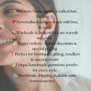 May include: Image features text: "Custom-Made Jewelry Crafted Just for You. Personalized designs made with love & care. Wholesale & bulk orders are warmly welcome. Unique handmade gemstone jewelry for every style."