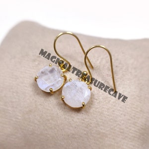 Rainbow Moonstone Earring, Moonstone Silver Earring, Round Stone Earring, 925 Sterling Silver Earring, Gemstone Earring, Gift For Her