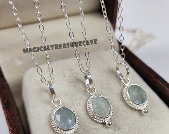 Aquamarine Pendant Necklace | March Birthstone Jewelry for Women | Dainty Blue Gemstone Necklace | Sterling Silver Necklace | Gift for Her