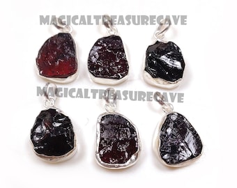 Garnet Pendant, Rough Stone Pendant, January Birthstone Jewelry, Silver Handmade Jewelry, Raw Crystal Pendant, Summer Jewelry, Gift For Her