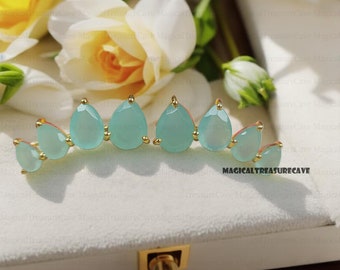 Aqua Chalcedony Earring Climber / Sterling Silver Ear Crawlers Earrings / Sea Inspired Ear Climber Earrings / Bridesmaid Gift / Gift For Her