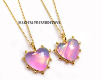 Zierliche Feuer Opal Herz Halskette, 925 Feuer Opal Schmuck, Liebe Herz Halskette, Oktober Geburtsstein Anhänger, Brautjungfern Geschenk, Geschenk für Sie