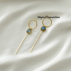 Natural Labradorite Gemstone Earring, 925 Sterling Silver Blue Labradorite Hook Earrings, Handmade Dangle Earring, Birthday Gift For Women