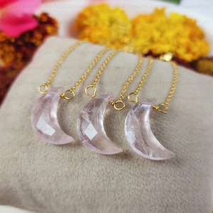 Rose Quartz Moon Necklace, 925 Sterling Silver Necklace, Gemstone Moon Pendant Rose Quartz, Crescent Moon Necklace, Gift For Her