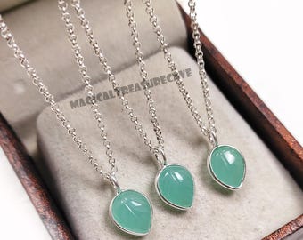 Collar con colgante de calcedonia aguamarina, collar de plata de ley 925, joyería de piedra preciosa azul, collar minimalista, regalo de Navidad para ella.