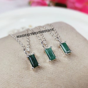 Echte Smaragd Halskette, Mai Birthstone, 925 Sterling Silber Halskette, Boho Schmuck, Zierliche grüne Smaragd Halskette, Weihnachtsgeschenk Idee
