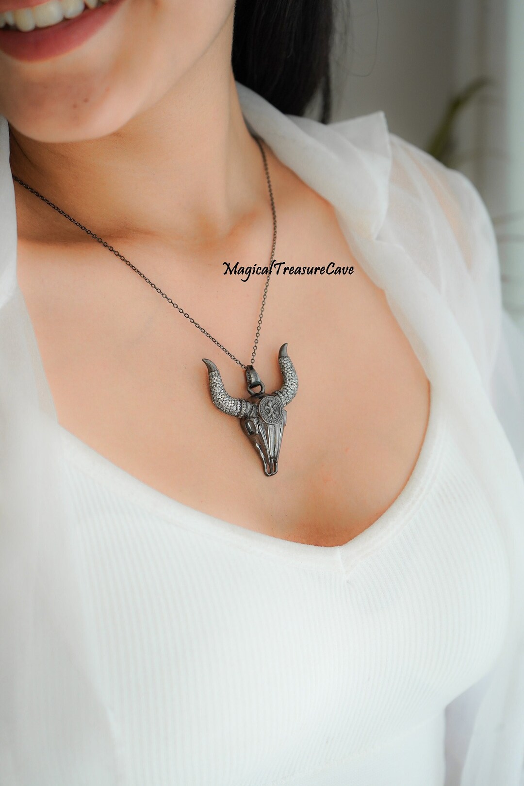 Logan Hollowell - Bull Skull Necklace with Diamonds main image 0