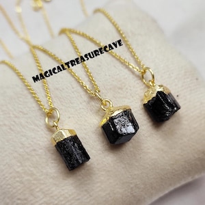 Real raw black tourmaline necklace, 925 Sterling Silver Necklace, rough gemstone necklace, Black stone necklace for men anxiety necklace