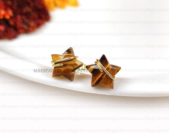 Tiger&#39;s Eye Stud Earrings, Tiger&#39;s Eye Star Earrings, Minimalist Earrings, 925 Sterling Silver Earrings, Celestial Earrings, Dainty Earrings