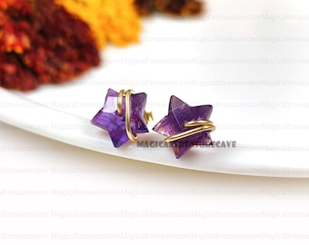 Amethyst Star Stud Earrings, 925 Sterling Silver, February Birthstone, Minimalist Celestial Jewelry Gift