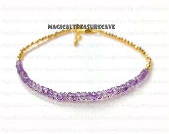 Bracciale minimalista con cristallo di ametista curativa, bracciale delicato con pietra preziosa naturale, pietra portafortuna di febbraio, chakra della corona, regalo per lei