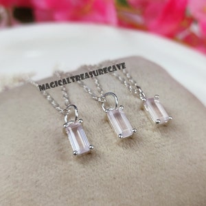 Rose Quartz Rectangle Necklace | Natural Rose Quartz Pendants| Pink Jewelry|  925 Sterling Silver Necklace | Rose Gold | 14K Gold Plated