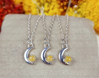 Citrine Quartz Half Moon Pendant Necklace, Boho Pendant, Handmade Necklace, Bridesmaid Necklace, Crescent Necklace, Birthstone, Gift For Her