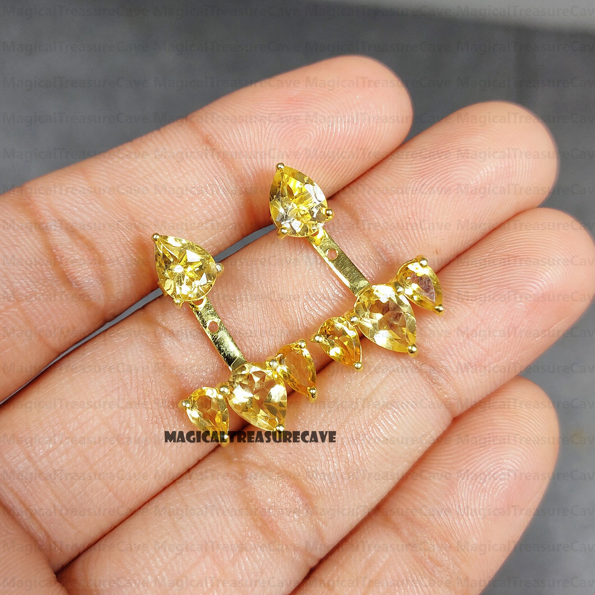 November Birthstone Baby Earrings - Citrine | 14K White Gold 925 Sterling Silver Diamond & Citrine Nov. Birthstone Earring Jacket 11 x 11 mm display picture 1