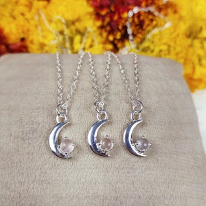 Natural Rose Quartz Half Moon Pendant Necklace, Crescent Silver Necklace, Birthstone Jewelry, Celestial Gemstone Jewelry, Wedding Gift