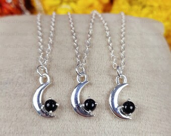 Delicata collana a mezzaluna in onice nero, cristallo curativo celeste in argento, girocollo con pietra preziosa a mezzaluna, ciondolo in pietra naturale, nero, donna, regalo