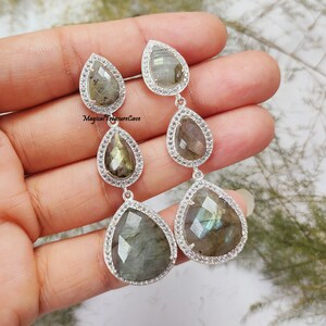Labradorite Earrings, 925 Sterling Silver Earrings, Labradorite Gemstone Jewelry, Handmade Earrings, Christmas Gift For Her, One Of A Kind