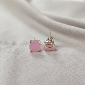 Pink Chalcedony Stud Earring, 925 Sterling Silver Earring, Unique Woman Jewelry, Post Earring, Chalcedony Gemstone Earring, Wedding Gift image 5