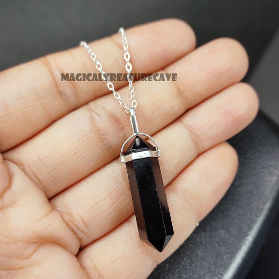 Genuine Black Onyx Pendant Necklace, Healing Onyx Point