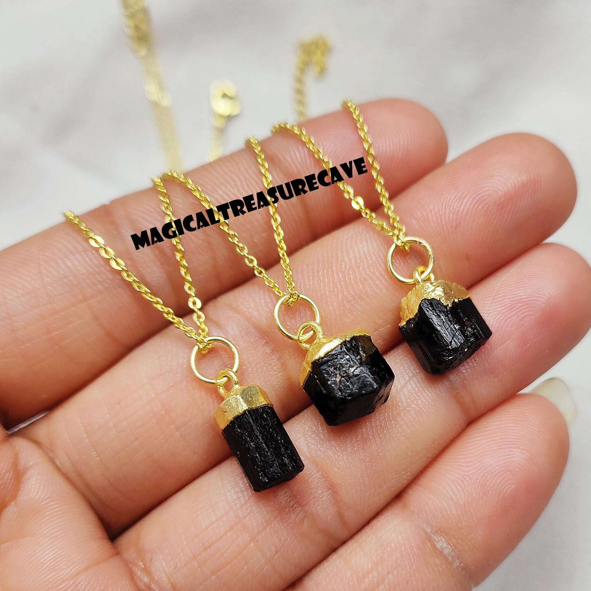 未加工ブラックトルマリンメッキネックレス、925シルバーネックレス