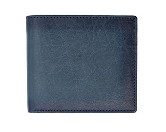 Blue Leather Bifold Wallet For Men, Credit Card Holder, Unique Gifts For Men