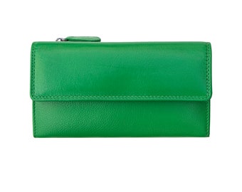 Leather Clutch Trifold Wallet For Women With zipped Coin Pocket, Credit Card Holder RFID Secure