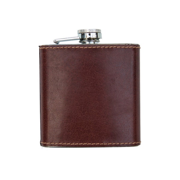 Leather Hip Flask, 6 OZ Flask For Whiskey, Groomsmen Flask, Personalized Gift For Him, Genuine Leather Hip Flask, Engraved Hip Flask