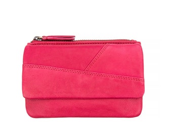 Porte-monnaie en cuir rose pour femme | Petits accessoires roses minimalistes, pochette verte, portefeuille marron | Cadeau pour elle