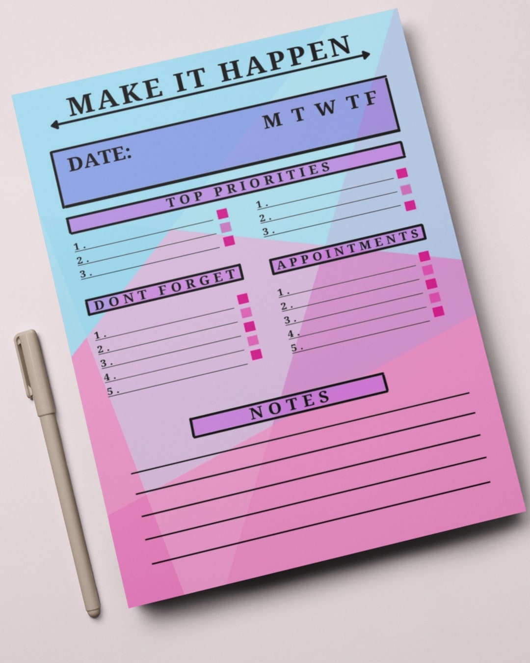 Daily Planner Notepad Hourly Planner Notepad to Do List Etsy