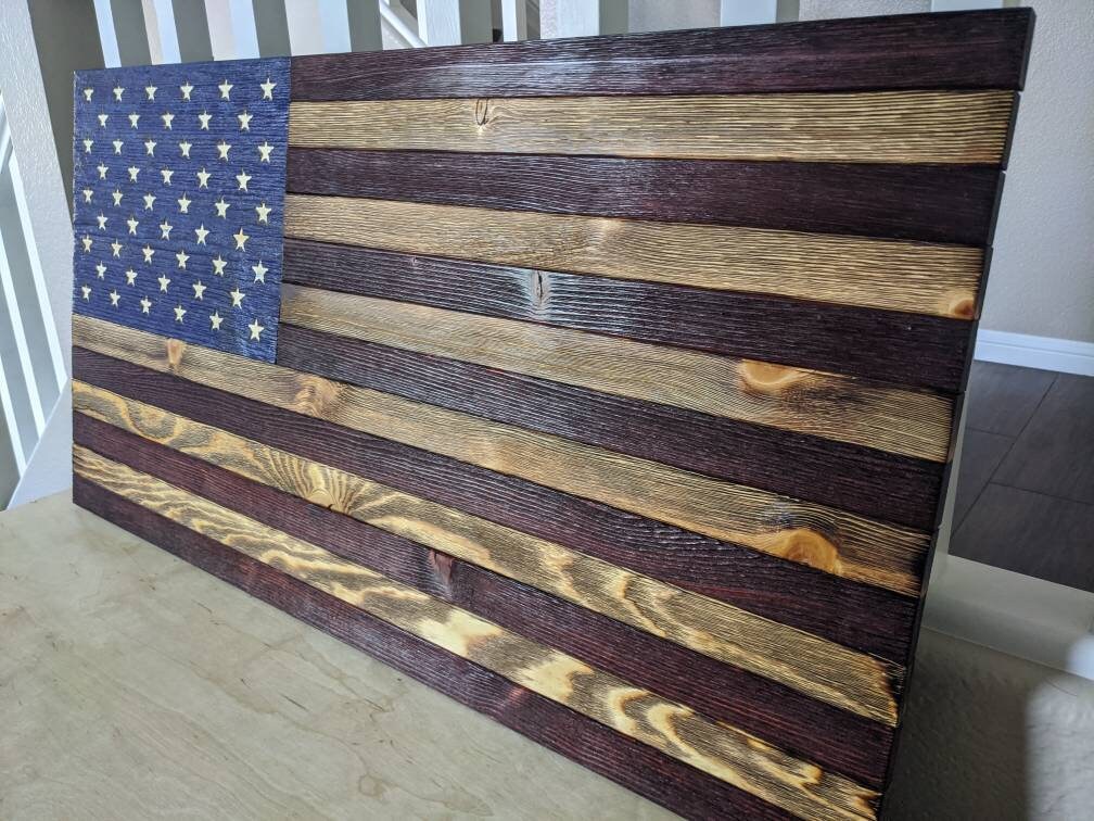 Large Wooden American Flag Rusticated & Weathered Stained Etsy