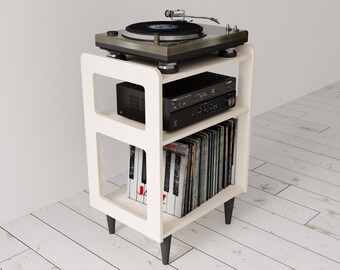 Record Player Stand Vinyl Storage with Legs, Turntable Record Storage Player Cabinet Holder