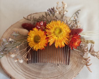 Rustic Dried Flower Boho Hair Comb//Autumn colours//For wedding//Brides//Bridesmaids//