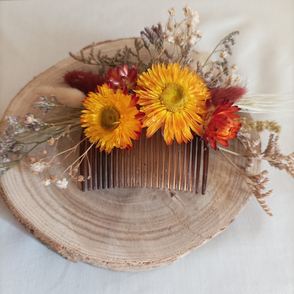 Rustic Dried Flower Boho Hair Comb//Autumn colours//For wedding//Brides//Bridesmaids//