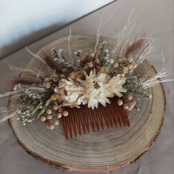 Rustic Dried Flower Boho Hair Comb//Neutral Colours//For wedding//Brides//Bridesmaids//
