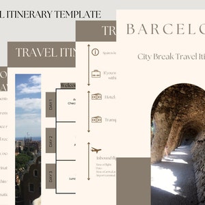 BARCELONA CITY BREAK - Fully customisable Travel Itinerary, iPad, Desktop, Phone. Editable in Canva. Printable and digital download.